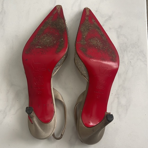 Authentic Christian Louboutin | Size 37 EU / Size 7 US | Silver Lace Slingback - Picture 5 of 11